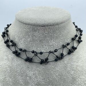 Black Faceted Bead Wire Choker Necklace w/ Extender